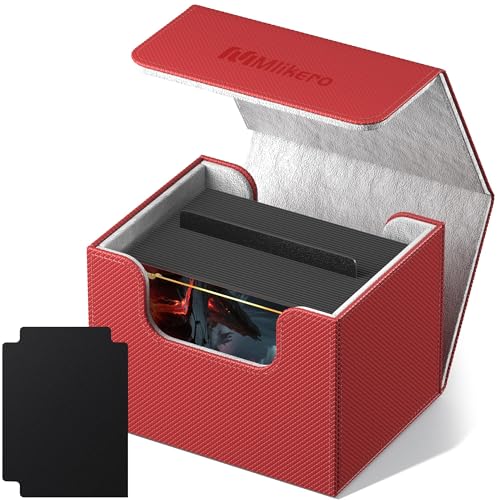 Mlikero Card Deck Box, Commander Deck Box Holds 100+ Double-Sleeved Cards with 2 Dividers, Leather Magnetic Closure Card Box Fit for MTG, TCG (Red) - color: B4-Red, size: B-Horizontal