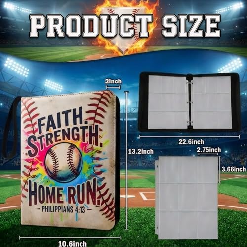 Trading Card Binder 9 Pocket, Colorful Baseball Card Binder Holds 900 Cards with 50 Removable Sleeves, Waterproof PU Leather with Zipper Card Collector Album Book Compatible with TCG Cards - color: Colorful Baseball