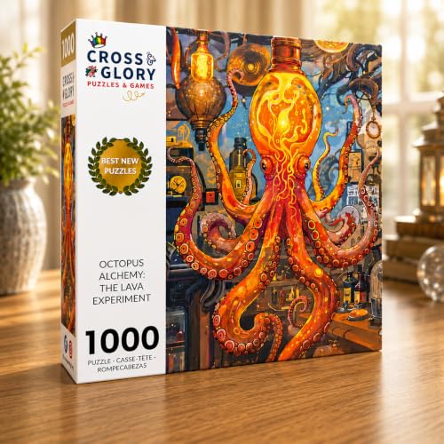 Cross & Glory | 1000 Piece Jigsaw Puzzles for Adults | Octopus Alchemy | The Lava Experiment | Lava Lamp Octopus Puzzle 1000 Pieces | Satin Finish Ocean Puzzle for Adults | Ages 14+ - color: Octopus Alchemy