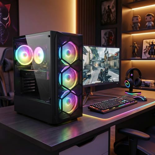 STGAubron Gaming PC Desktop,Core I7,RX 580 8G,16G RAM,512G SSD | Gaming Computer Tower for Streaming,Video Editing,Home,School,I7 up to 3.9GHz,ARGB Fan,WiFi 6,BT 5.0,4K DP,HDMI,Win11 Home