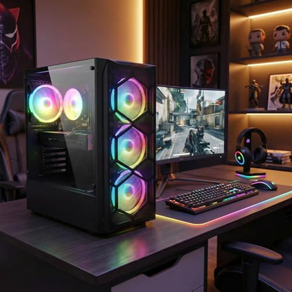 STGAubron Gaming PC Desktop,Core I7,RX 580 8G,16G RAM,512G SSD | Gaming Computer Tower for Streaming,Video Editing,Home,School,I7 up to 3.9GHz,ARGB Fan,WiFi 6,BT 5.0,4K DP,HDMI,Win11 Home