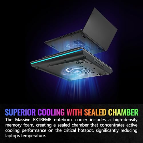 Thermaltake Massive EXTREME Notebook Cooler; Laptop up to 18in; 800~3500 RPM; 48.5 CFM; 120mm Cross Flow Fan; Ambient Temp Sensor; PWM Scroll Wheel; 2 Stage Height & Angle Adjustment; CL-N023-PL12SW-B