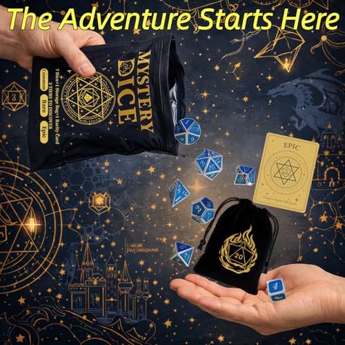 Mystery Dice Set of 7 Polyhedral Dice, DND Dice Set with Storage Bag and Rarity Card, RPG Dice, for Role Playing, Table Games (1 Pack) - style: 1 Pack