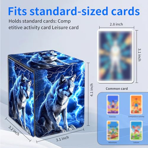 for MTG Deck Box, Commander Deck Case Fits 100 Double Sleeved Cards, PU Leather Storage Box, Compatible with Magic/TCG/PTCG/EDH/Sport Cards,Blue Wolf Lightning - color: Blue Wolf Lightning
