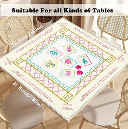 Pink and Yellow Chinoiserie Mahjong Mat 31.5" x 31.5", Grandmillennial Non-Slip Noise Reduction Mahjong Table Cover Accessories and Supplies for Dominoes Poker Card Board and Tile Games Gifts - color: Pink and Yellow Mahjong Mat