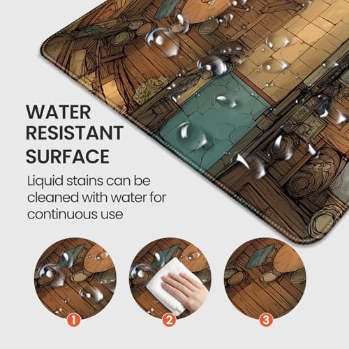 Extended Keyboard and Mouse pad, Fantasy Tavern Pattern, 35.4 x 15.7 Inch, Gaming Desk mat with Non-Slip Base and Waterproof Finish, Suitable for Home Office and workstations. - color: With Fantasy Village Design