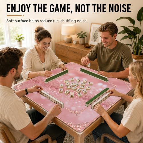 Pink Sparkle Mahjong Mat for Table 31.5''x31.5'', Non-Slip Noise Reduction Mah Jongg Mats with Carrying Bag for American Mahjong, Poker, Board Games, Card Games & Dominoes - color: Pink Sparkle