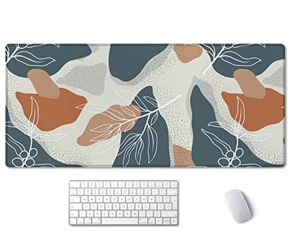 SSOIU Extended Gaming Mouse Pad (35.5x15.7 in), Large Stable Rubber Base Mousepad with Stitched Edges, Keyboard Mouse Mat Desk Pad for Work, Game, Office, Home - Abstract Flowers and Leave - color: Abstract Flowers and Leave