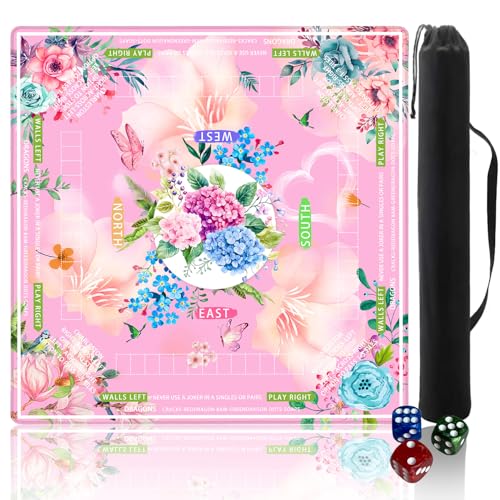 mahjong mat for table with Drawstring Bag/31.5Inch/american mahjong table cloth with rules mats,Noise Reduction Anti-Slip game mat for table,for Mahjong/Poker/Board Games/Card Games/Dominoes (pink) - color: Pink
