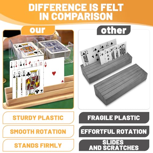 Wooden Playing Card Holders with Rotating Tray, Hands-Free Card Organizer | Rotating card holder set keeps hands free during Canasta, Bridge & Rummy games. Great for seniors, adults and kids