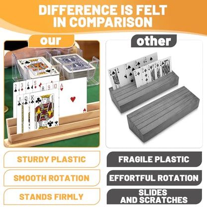 Wooden Playing Card Holders with Rotating Tray, Hands-Free Card Organizer | Rotating card holder set keeps hands free during Canasta, Bridge & Rummy games. Great for seniors, adults and kids