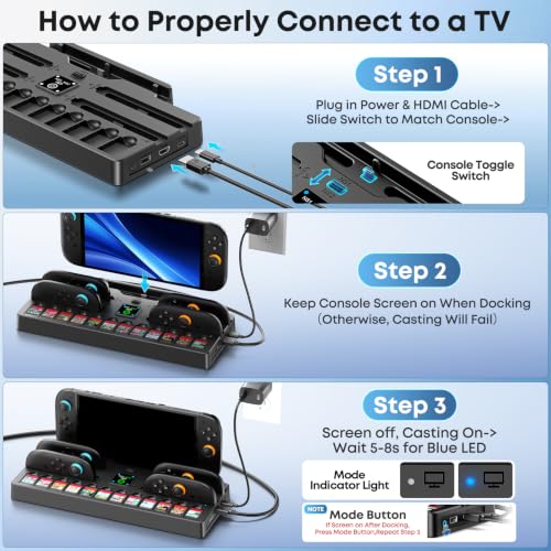 [Switch 2/1/OLED Compatible] Switch 2 Docking Station with Charging Dock, TV Base Dock Replacement Support 4k@120HZ HDMI Output, Seitch 2 Accessories Store 12 Game Cards, Game Boy Advance Games - size: M-Black-Switch 1/2