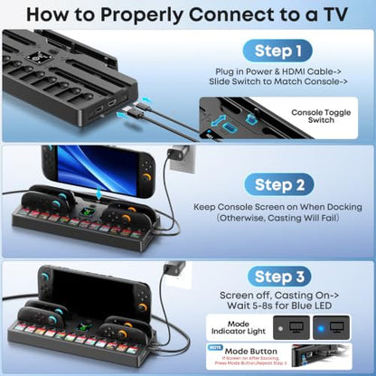 [Switch 2/1/OLED Compatible] Switch 2 Docking Station with Charging Dock, TV Base Dock Replacement Support 4k@120HZ HDMI Output, Seitch 2 Accessories Store 12 Game Cards, Game Boy Advance Games - size: M-Black-Switch 1/2