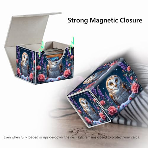 Strong Magnet for TCG MTG Commander Deck Box Playing Card Case MTG Deck Box Creative Pattern Trading Card Storage Box for Collectible Games, Cute Owl Purple Violet - color: Cute Owl Purple Violet