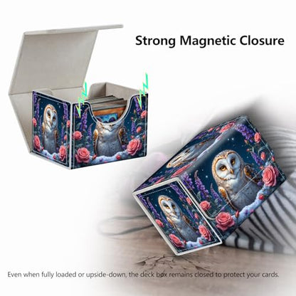 Strong Magnet for TCG MTG Commander Deck Box Playing Card Case MTG Deck Box Creative Pattern Trading Card Storage Box for Collectible Games, Cute Owl Purple Violet - color: Cute Owl Purple Violet
