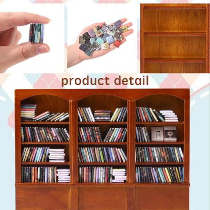 Mini Bookshelf with 240pcs Mini Books Sofa Desk Plant Dollhouse Bookshelf | Tiny Small Bookshelf Dollhouse Decor Shake Away Your Anxiety for Book Lovers Gift Home Room Office - style: Mini Books with Big Bookshelf