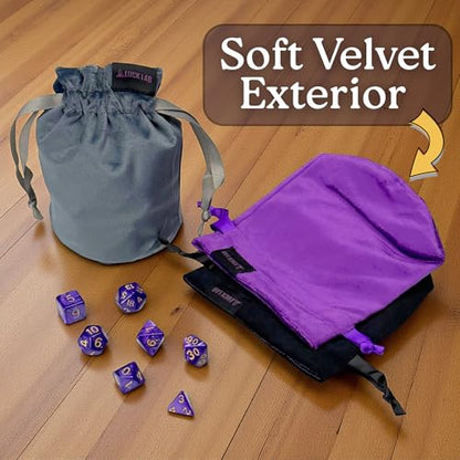 Velvet Drawstring Dice Bag - Set of Three Colors - Dungeons and Dragons Fabric/Standing Cotton Fabric Dice Bags/D&D Dice Pouch/Small Pouch/Velvet Jewelry Bag (Purple, Black, Grey) - color: Purple, Black, Grey