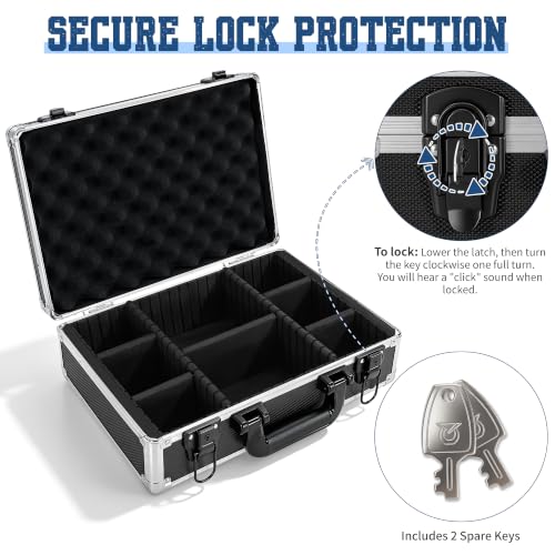 Aluminum Storage Case with Adjustable Dividers, Multi-Function Lockable Storage Carrying Case for Graded Card, Barber Tools, Makeup Tools, etc (Medium) ﻿ - size: L 14'' X W 10' X H 5''