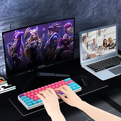 Fogruaden 60% Mechanical Keyboard, 61 Keys Gaming Keyboard, RGB Backlit, Ultra-Compact 60 Percent Wired Keyboard for Win/Mac PC Gamer, Easy to Carry on Trip (Pink, Red Switch) - color: Pink/ Red switch
