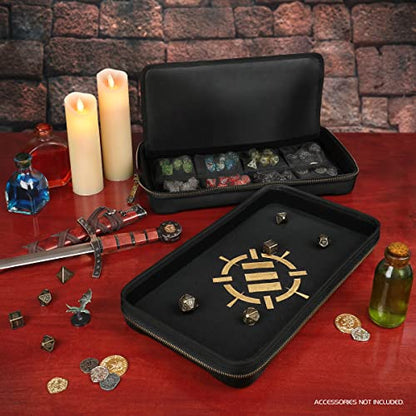 ENHANCE Tabletop Community DnD Dice Case and Rolling Tray - Holder and Storage for up to 500 RPG Dice with Rugged Protective Design, Soft Interior, and Organizer Pockets (500 Capacity)