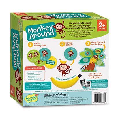 Peaceable Kingdom Monkey Around First Game for Toddlers Interactive play with Parent Ages 2+ | Active first game for toddlers—wiggle, hug and hop through 40 movement cards with a grown-up. Cooperative play, ages 2+ - style: Classic