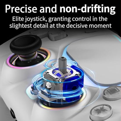 NBCP W1 Wireless Controller for PS5/Pro/Slim,Hall Effect Gamepad | Back Paddles & Macro,Bluetooth 5.0,6-Axis Gyro, Dual Vibration,Turbo,1000mAh, RGB Ring,3.5mm Jack,Speaker,for PS5 Pro/Slim/PC - color: White-PS5 Wireless