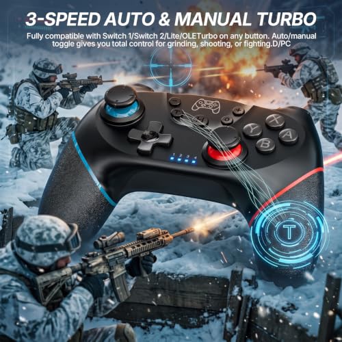 Diswoe Wireless Pro Controller for Switch 1/Switch 2/Lite/OLED/PC | Hall Effect Trigger & Joystick, Anti-Drift Remote with One-Key Wake-up, Zero Latency, Turbo, Dual Vibration, Ergonomic Design - color: black