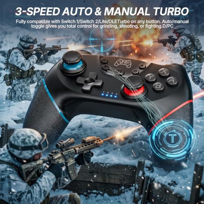 Diswoe Wireless Pro Controller for Switch 1/Switch 2/Lite/OLED/PC | Hall Effect Trigger & Joystick, Anti-Drift Remote with One-Key Wake-up, Zero Latency, Turbo, Dual Vibration, Ergonomic Design - color: black