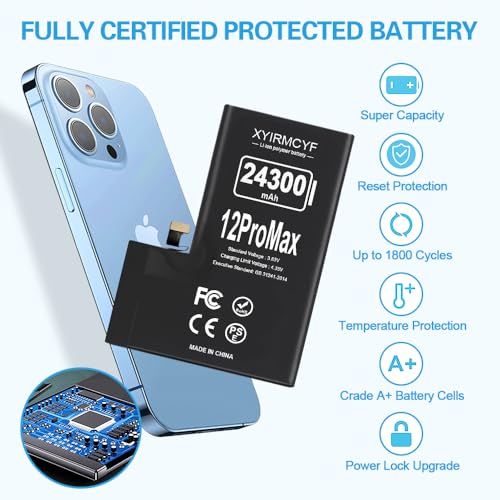 XYIRMCYF 24300mAh Super Capacity Battery Compatible with iPhone 12 Pro Max, 0 Cycle Li-Polymer Replacement Battery for iPhone 12 Pro Max, with Professional Repair Tool Kit - color: 12Promax-24300
