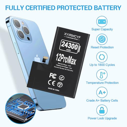 XYIRMCYF 24300mAh Super Capacity Battery Compatible with iPhone 12 Pro Max, 0 Cycle Li-Polymer Replacement Battery for iPhone 12 Pro Max, with Professional Repair Tool Kit - color: 12Promax-24300
