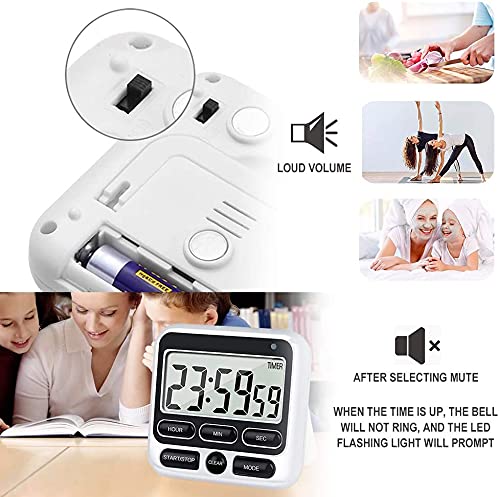 Digital Kitchen Timer with Mute/Loud Alarm Switch ON/Off Switch, 12 Hour Clock & Alarm, Strong Magnet and Simple Operation, Count Up & Count Down for Kids Teachers Cooking, Large LCD Display (Black) - color: Black