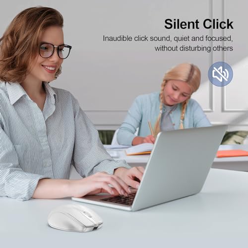 TECKNET Wireless Mouse Rechargeable, 2.4G Computer Mice with USB-A Receiver | 2.4G Connection, 800mAh Battery, 3X Faster Charging, Silent Click, 6-Level 4800 DPI, Ergonomic Design for All-day Comfort - color: White