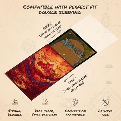 Stained Glass Red Mana - MTG Card Sleeves, 104ct, Standard Size | Perfect for Double Sleeving, Smudge Resistant Matte Back, Standard 66x92mm - Compatible with Magic The Gathering & TCG Cards - color: Red Mana