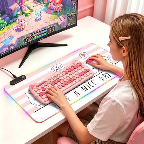 RGB Large Gaming Mouse Pad, Extended Mouse Pad with 12 Lighting Effects, Water Proof Mutispandex Surface, Non-Slip Rubber Base, 80x30 cm / 31.5×11.8 in (Cat) - color: Cat