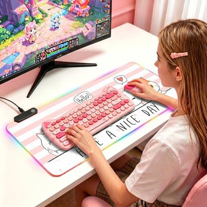 RGB Large Gaming Mouse Pad, Extended Mouse Pad with 12 Lighting Effects, Water Proof Mutispandex Surface, Non-Slip Rubber Base, 80x30 cm / 31.5×11.8 in (Cat) - color: Cat