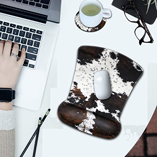 Mouse Pad with Ergonomic Wrist Support and Memory Foam Keyboard Wrist Rest, Non-Slip PU Base Gel Mouse Mat, Keyboard Palm Rest for Home Office Wireless Gaming Desk Pad Black & White Cowhide Fur - color: Yvb-mouse Pad -2-b-24