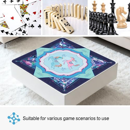 KUNTE Mahjong Mat, Purple Blue, 32"x32" | Foldable, Quiet, Waterproof & Non-Slip, Printed Rules, Asian-Themed Game Nights - color: Whimsy Unicorns