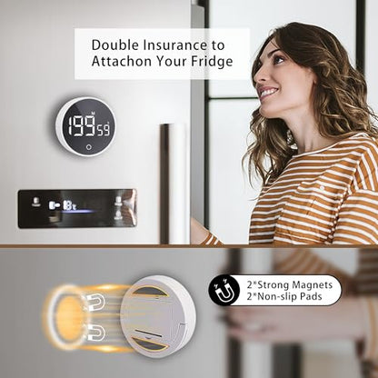Digital Kitchen Timers, Visual timers Magnetic Countdown Countup Timer Large LED 200 Minutes Display Volume Adjustable for Cooking Fitness Studying, Easy for Kids and Seniors - color: White