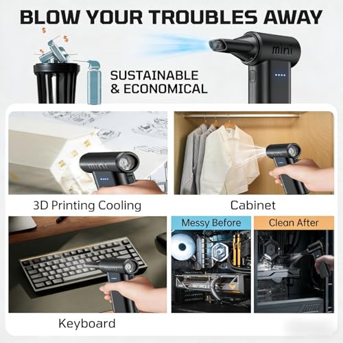 Compressed Air Duster - 150000RPM Super Power Electric Air Duster, 3-Gear Adjustable Mini Blower with Fast Charging, Dust Blower for Computer, Keyboard, House, Outdoor and Car