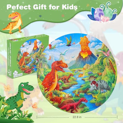 Civaner 70 Pieces Floor Puzzles Round Large Puzzles for Kids Ages 3-5 5-8 Jumbo Jigsaw Puzzle Educational Gifts for Toddlers Girls Boys Baby Shower Holiday Birthday(Jurassic Dinosaur) - style: Jurassic Dinosaur