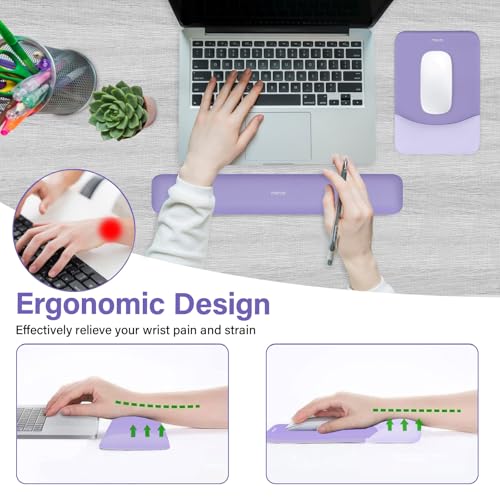 MOSISO Wrist Rest Support Mouse Pad & Keyboard Set, Purple | Rectangular Ergonomic Mousepad, Non-Slip Base, Home/Office Pain Relief & Easy Typing, Neoprene Cloth & Raised Silicone Lining - color: Purple