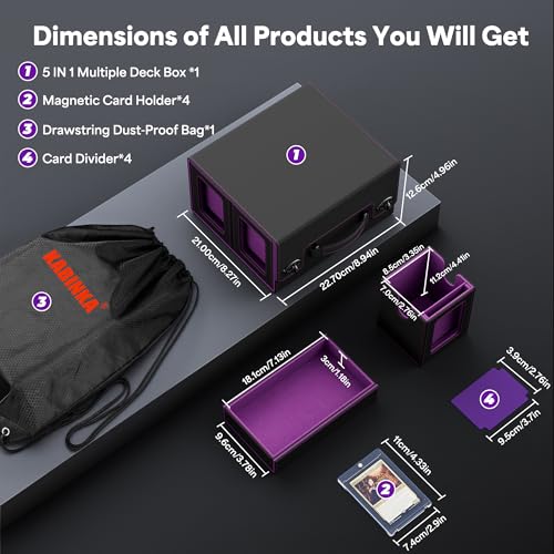 Kabinka Commander Deck Box for MTG with Handle, Multi Deck Case | with Large Dice Tray Fits 400+ Double-Sleeved Cards, 5 IN 1 TCG Card Storage Box, 35PT Card Holder (Black Purple) - color: Black Purple