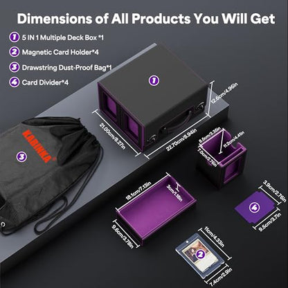 Kabinka Commander Deck Box for MTG with Handle, Multi Deck Case | with Large Dice Tray Fits 400+ Double-Sleeved Cards, 5 IN 1 TCG Card Storage Box, 35PT Card Holder (Black Purple) - color: Black Purple