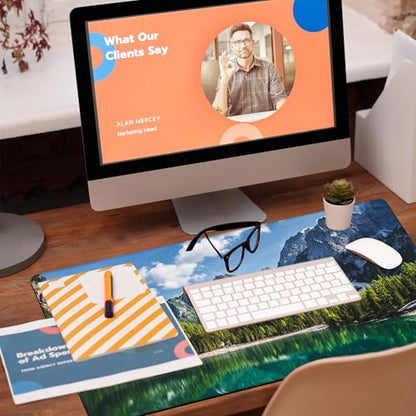 Desk Mat, Lake Mountain Landscape Desk Pad, The Alps Large Gaming Mouse Pad for Desk, 31.5"x15.7" Extended Big Computer Keyboard Mouse Pad with Non-Slip Base and Stitched Edge - color: Lake Mountain Landscape