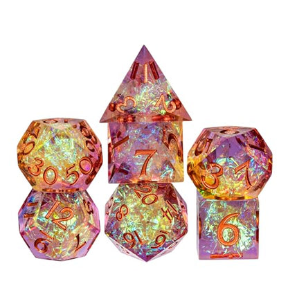 7PCS DND Dice Set,Transparent Sharp Edge Dice Set D&D RPG Polyhedral Die,for Dungeons and Dragons TTRPG Games Roleplaying Games Pathfinder,with Gift Box(Purple and Orange) - color: Purple and Orange