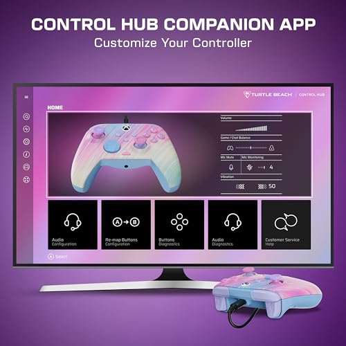 Turtle Beach Rematch Advanced Wired Gaming Controller for Xbox & PC | Xbox Series X|S, Xbox One, PC, 2 Remappable Buttons, Hall-Effect Triggers, Audio Controls, Glows-in-the-Dark, Cotton Candy - color: Cotton Candy