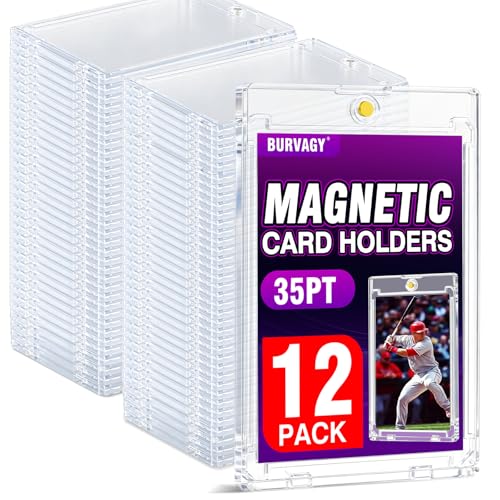 BURVAGY 12ct Magnetic Card Holder, 35pt Slim One Touch Card Holders, UV Protection Waterproof Hard Plastic Card Display Case Protectors Sleeves for Trading Cards, Sports, Game Cards, Football Baseball - size: 12 Pack