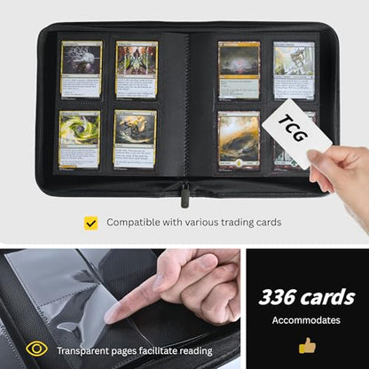 336 Card Binder, 4-Pocket Zipper Binder for Trading Cards, Side Loading Water-Resistant Album for MTG, TCG & Sports Cards (Black) - color: Card Binder 4 Pocket Black