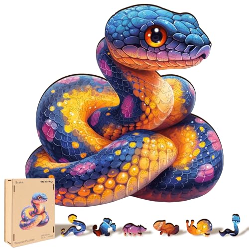 Reouinty Wooden Puzzles for Adults 500 Pieces, Snake Animal Jigsaw Puzzle | Wood Puzzle 16.6x16.9 In, Snake Wall Decor, Wood Jigsaw Puzzles, Unique Animal-shape Puzzle, Creative Gift For Family Game - color: Snake, size: 500pcs