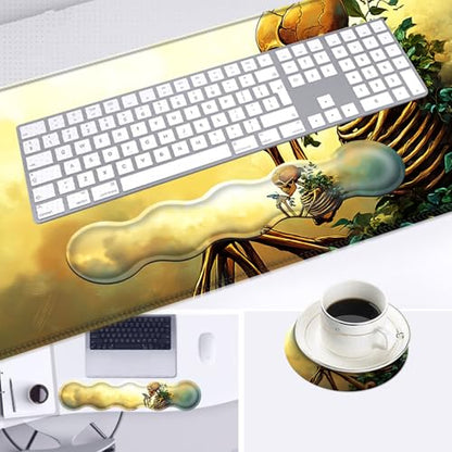 Large Mouse Pad and Keyboard Wrist Rest, Desk Pad for Keyboard and Mouse, 4-in-1 Large Gaming Mouse Pad with Wrist Support, Desk Mat for Home Office Study Game,Skeleton and Butterfly - color: Skeleton and Butterfly